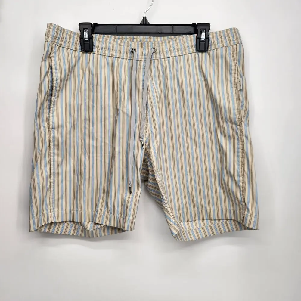 Onia Cream Blue Pinstripe Drawstring‎ Swim Trunks Men's L